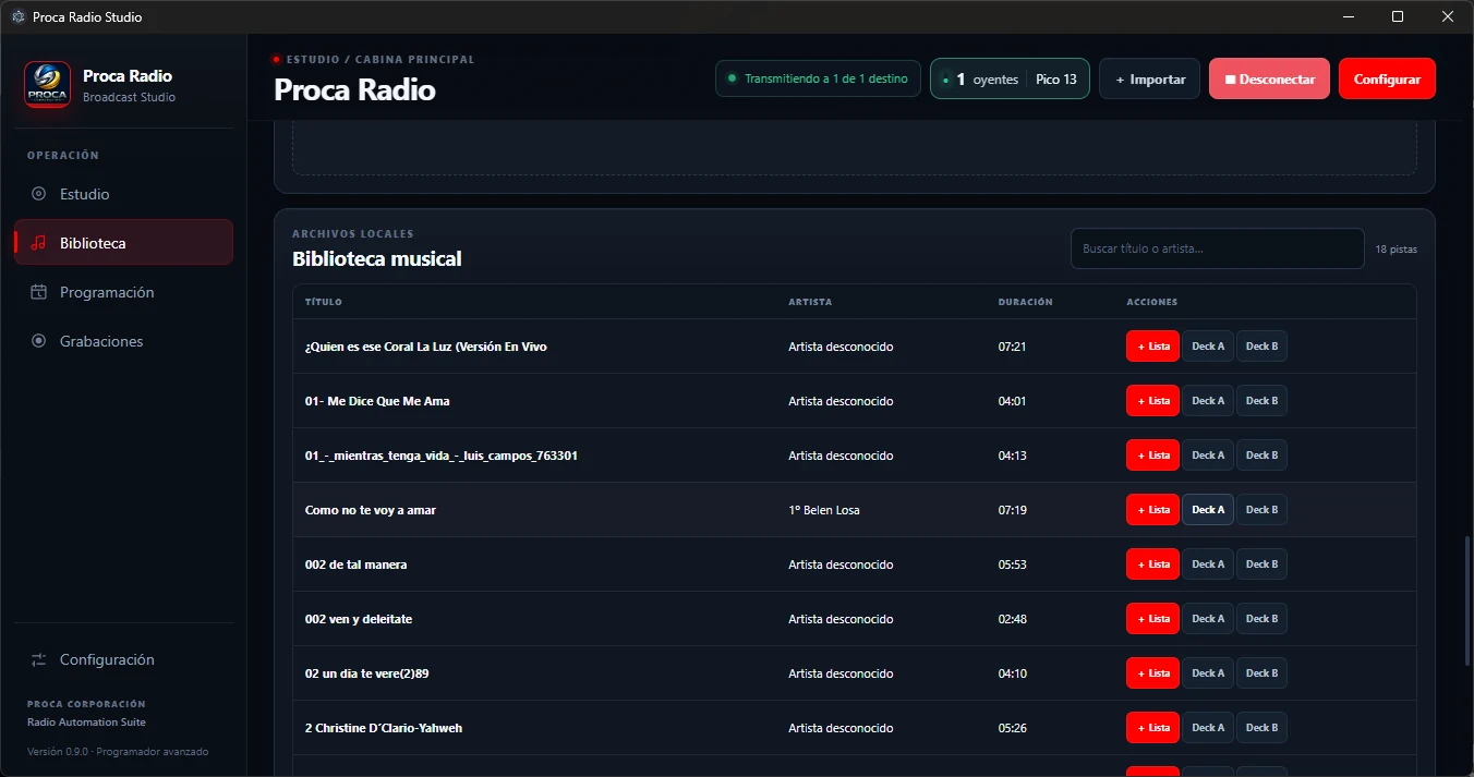Biblioteca musical de Proca Radio Studio