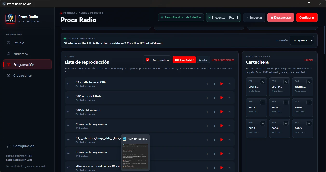 Estudio de Proca Radio Studio