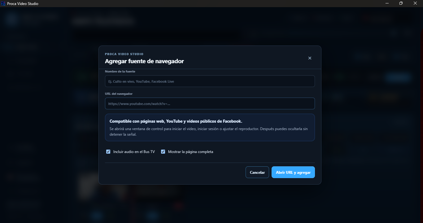 Navegador URL de Proca Video Studio