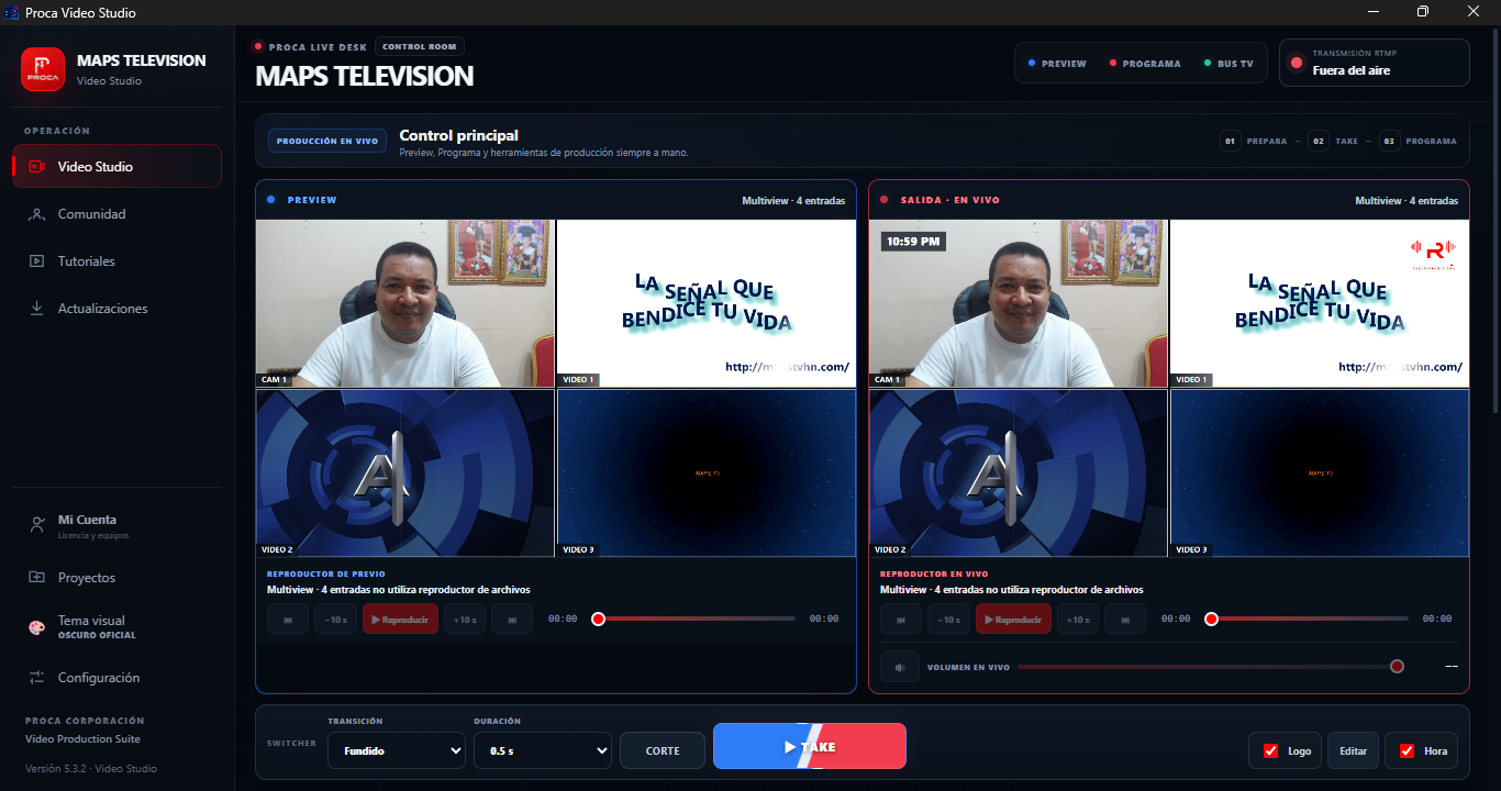 Interfaz real de Proca Video Studio